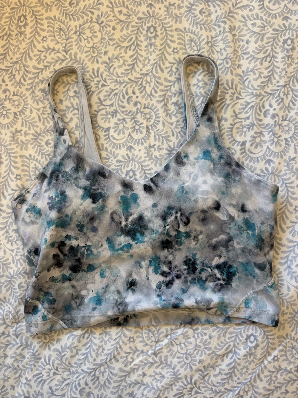 lululemon athletica Teal, Gray & Black Watercolor Sports Bra Top